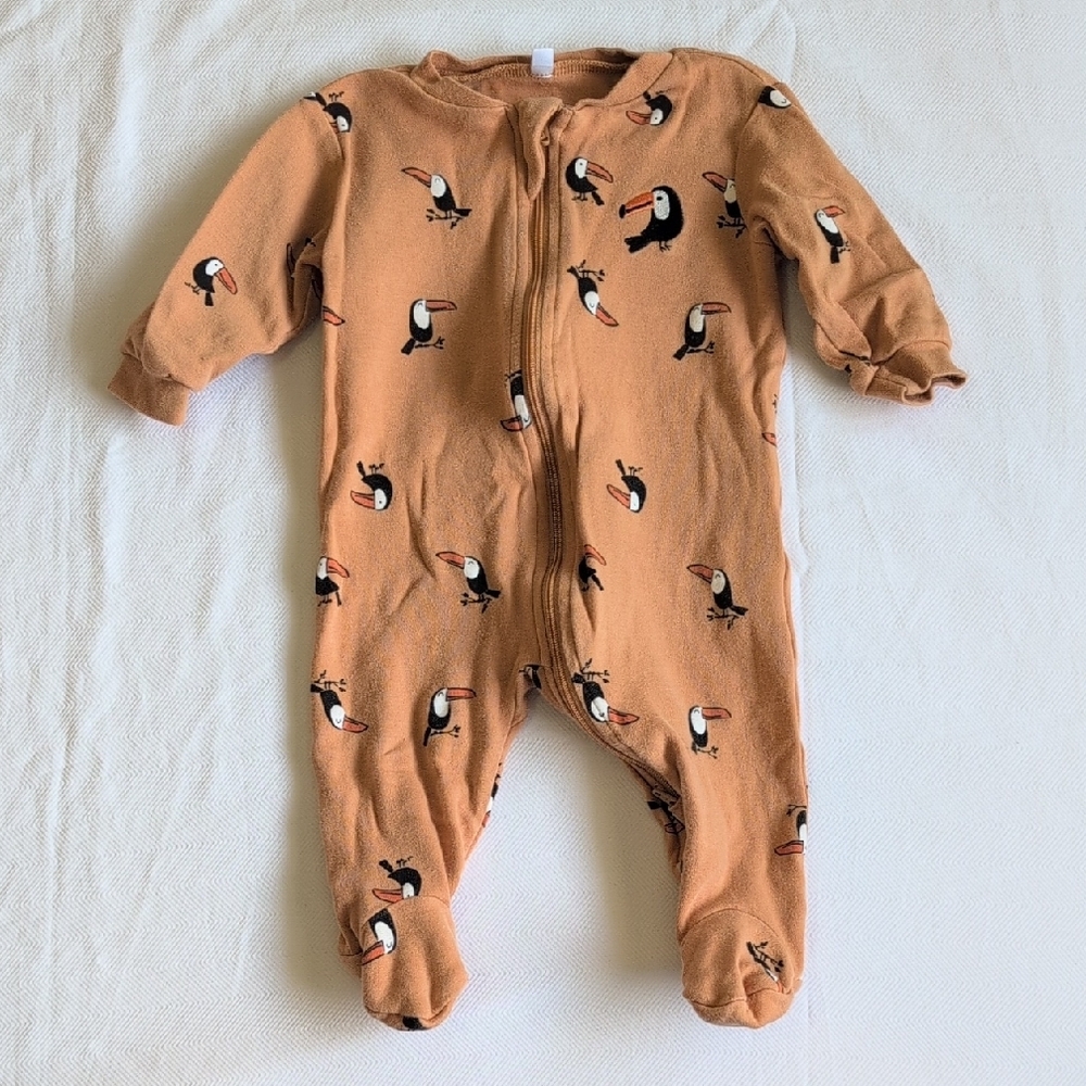 pekkle organic cotton 2-way zipper bird footie sleeper pajamas 3 months baby